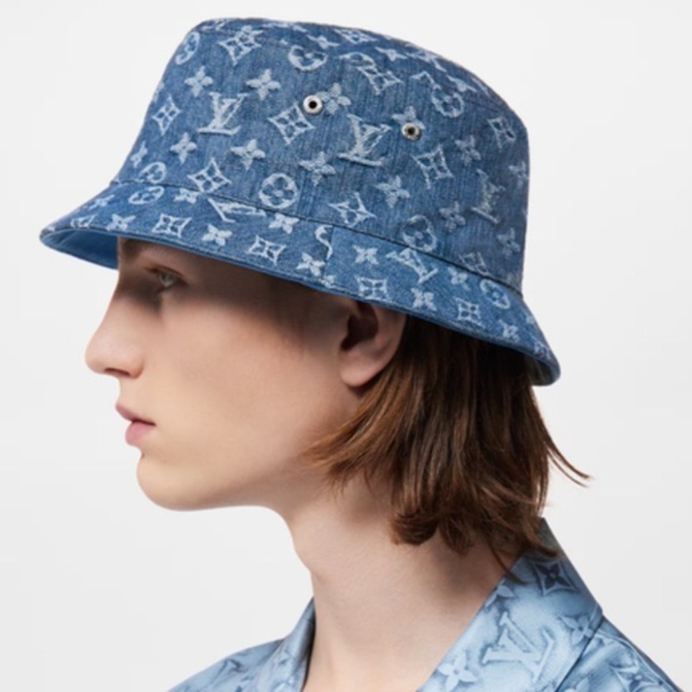 AUTHENTIC Louis Vuitton Blue Monogram Bucket Hat (no tags/with box/worn once)